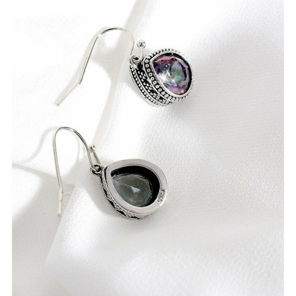 Fire Mystic Rainbow Topaz 925 Silver TearDrop Dangle Earrings NEW - Picture 3 of 4